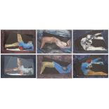 Ivor Abrahams RA, British 1935-2015- Untitled Monotypes; six monotypes in colours on wove, each