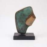 A polished bronze abstract sculpture, 20th / 21st century, mounted to a black painted wood base,