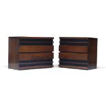 A near pair of modern mahogany and ebonised chests, c.1980, the rectangular tops above four