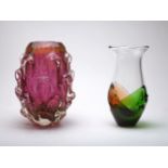 A Murano vase, second half 20th century, pink with bollicine and gold inclusions, of tapered form