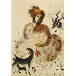 Reuven Rubin, Romanian 1893-1974- Mother and child; hand-coloured collotype, signed within the plate