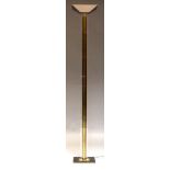 An Italian brass and Perspex floor lamp, c.1970, with uplighter shade on brass and Perspex stand and