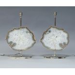 A pair of contemporary agate lamps, on cylindrical chromed stands with oval bases, each 61cm high (
