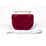 M2MALLETIER: a Mini Halfmoon velvet bag with gold double bar handle and chain link strap, 17.5cm x