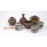 A selection of stoneware studio pottery, third quarter 20th century, comprising a twin handled jar