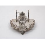 A Victorian silver inkstand, Sheffield, 1868, John Harrison with an associated cut glass inkwell,