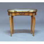 A French kingwood kidney shaped side table, early 20th century, the galleried white marble top above