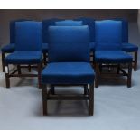 A set of eight George III style mahogany dining chairs, early 20th century, with blue upholstered