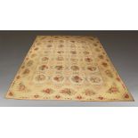 Flatweave carpet, Late 20th Century floral sprays in ivory field. 390cm long, 300cm wide.Extensive