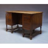 A continental mahogany kneehole desk, 19th century, the rectangular top above kneehole with recessed