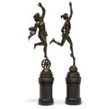 After Giambologna, a pair of French bronze models of Mercury and Fortuna, late 19th century, each