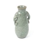 An earthenware vase, 20th century, of Ge-ware form, with celadon and single crackle glaze, moulded