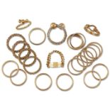 A collection of twenty two various rings, eight with British hallmarks for 9 carat gold, the