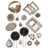 A quantity of antique past and costume jewellery, including A Turkish, colourless zircon bangle, a