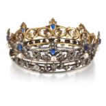A late 19th century gilt and paste ornamental coronet, of circular form, closed set with blue and