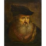 After Govaert Flinck, Dutch 1615-1660- Portrait of an old man with a beret and chain; oil on copper,