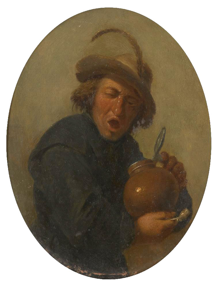 Follower of David Teniers the Younger, Flemish 1610-1690- A man holding a stoneware flagon and