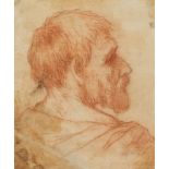 Bolognese School, early 17th Century- Portrait of a man in profile, head and shoulders; red and