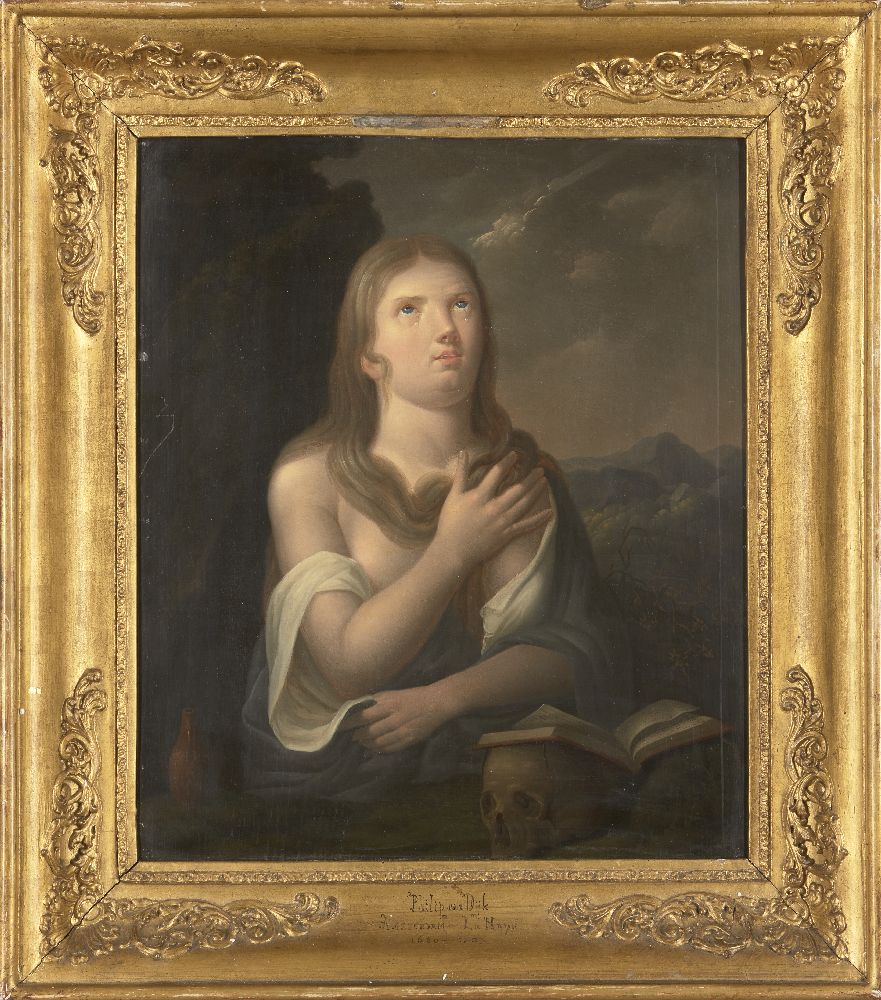 Circle of Philip van Dyck, Dutch 1680-1753- The Penitent Magdalene, after Titian; oil on panel, 42.8 - Image 2 of 3