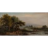 William Westall, ARA, British 1781-1850- River landscape on a summer's day with figures and