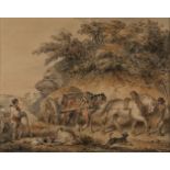 George Morland, British 1763-1804- Carting sand; pencil and watercolour on paper, signed 'G.Morland'