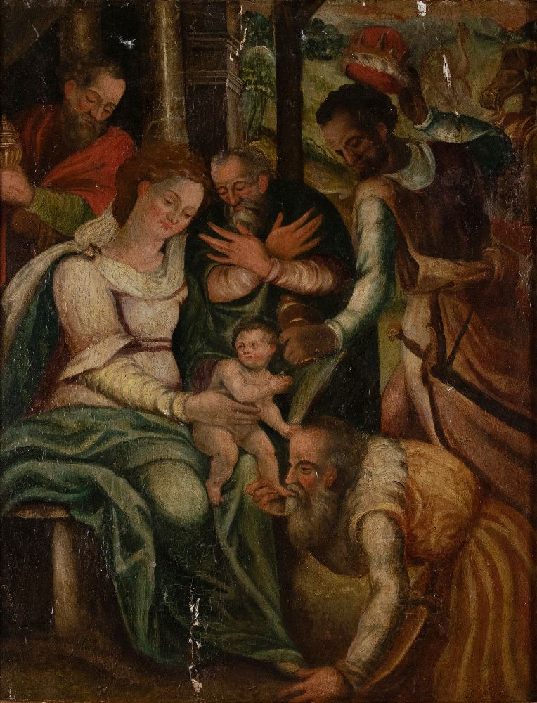 Northern European School, late 16th Century- The Adoration of the Magi; oil on panel, 84 x 64.4