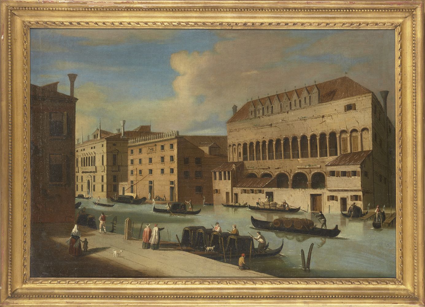 Jacopo Fabris, Italian 1689-1761- Veduta of the Canal Grande with the Fondaco dei Turchi; oil on - Image 2 of 3