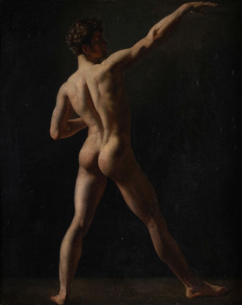 French Neoclassical School, late 18th / early 19th Century- Standing male nude, turned to the right,