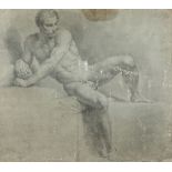 European School, late 18th/early 19th Century- Study of a seated male nude; black chalk on grey