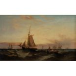 William Calcott Knell, British 1830-1876- Fishing boats at sea; oil on canvas, signed 'W. Calcott.