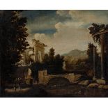 Follower of Richard Wilson, RA, British 1714-1782- Italianate landscape with ruins and figures,