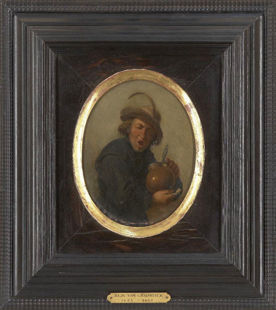 Follower of David Teniers the Younger, Flemish 1610-1690- A man holding a stoneware flagon and - Image 2 of 3