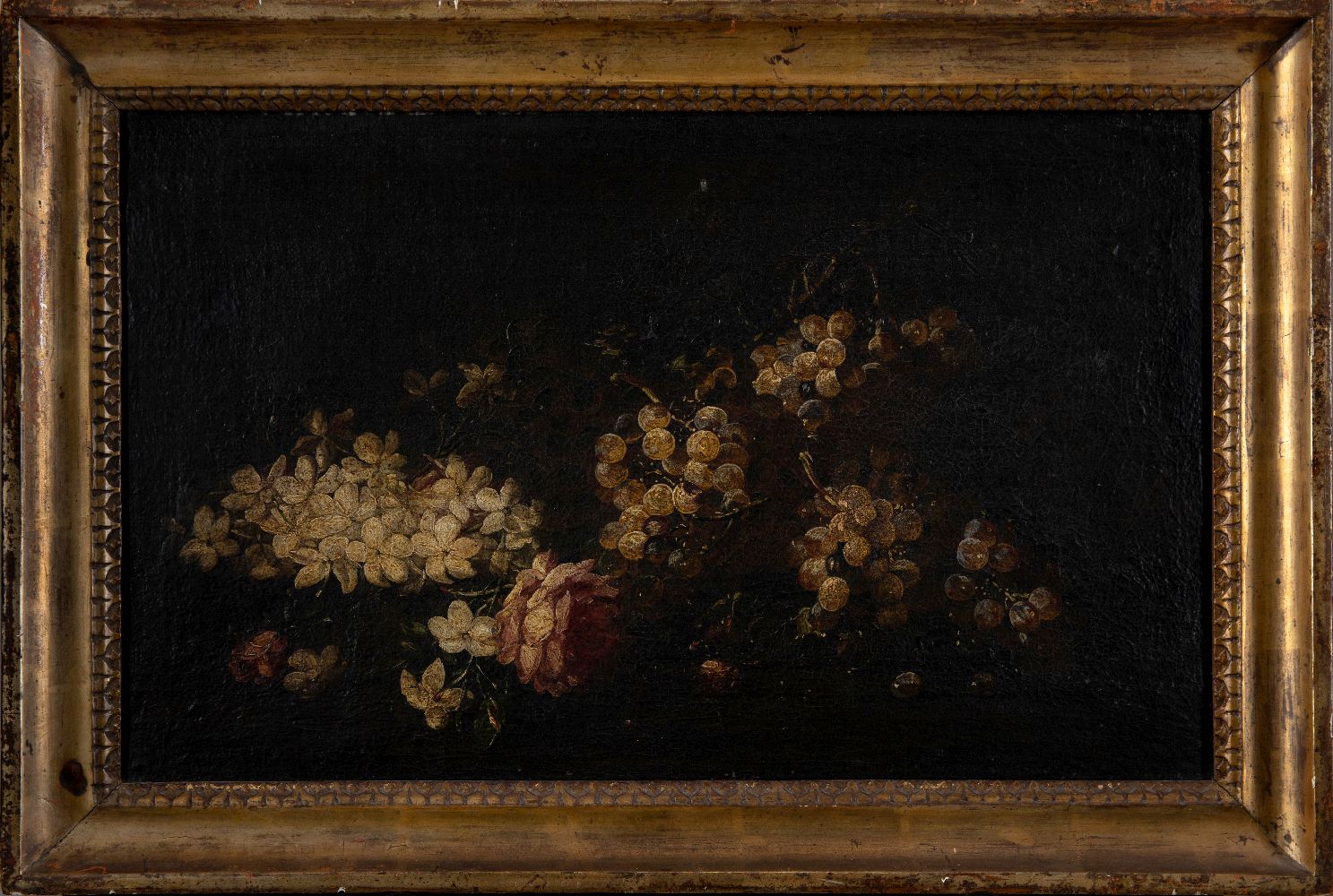 Follower of Bartholomeus Assteyn, Dutch 1607-1677- Still life with flowers and grapes; oil on - Image 2 of 3