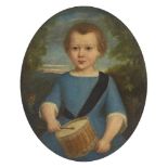 Follower of Thomas Hudson, British 1701-1779- Portrait of a boy playing the drums; oil on canvas