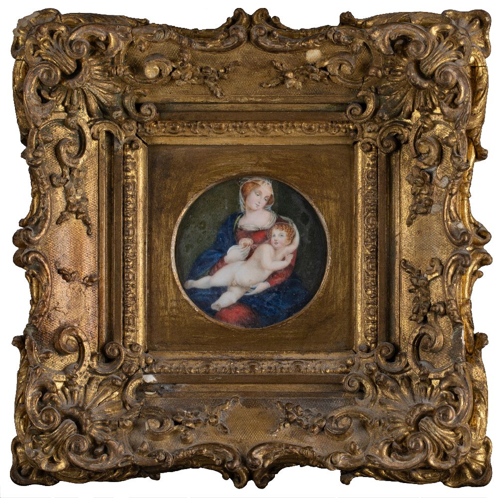 After Raphael, Italian 1483-1520- The Bridgewater Madonna; miniature painting on paper or vellum, - Image 2 of 6