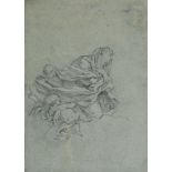 Italian School, 18th Century- A saint with two cherubs; black chalk on laid paper, with an old