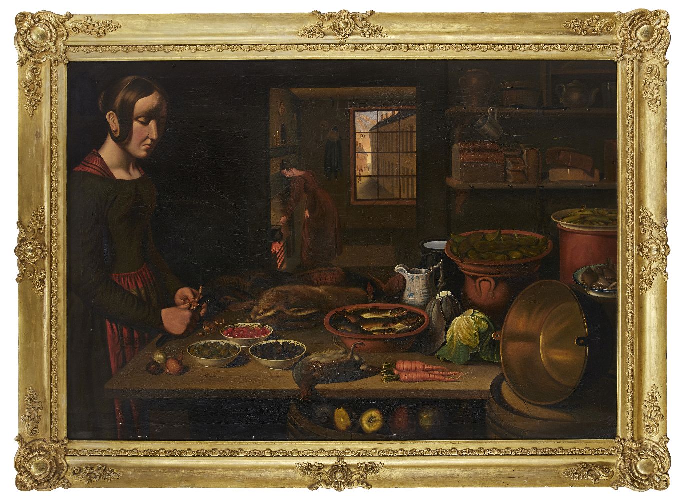 Manner of Joachim Beuckelaer, early 19th Century- Preparing food in the kitchen; oil on canvas, - Image 2 of 3