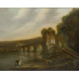 Attributed to Jan Asselijn, Dutch c.1610-1652- Travellers by an aqueduct; oil on canvas, 60 x 73 cm.