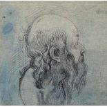 Bolognese School, 17th Century- A bearded man in profile; black and blue chalk on laid paper, 12.8 x