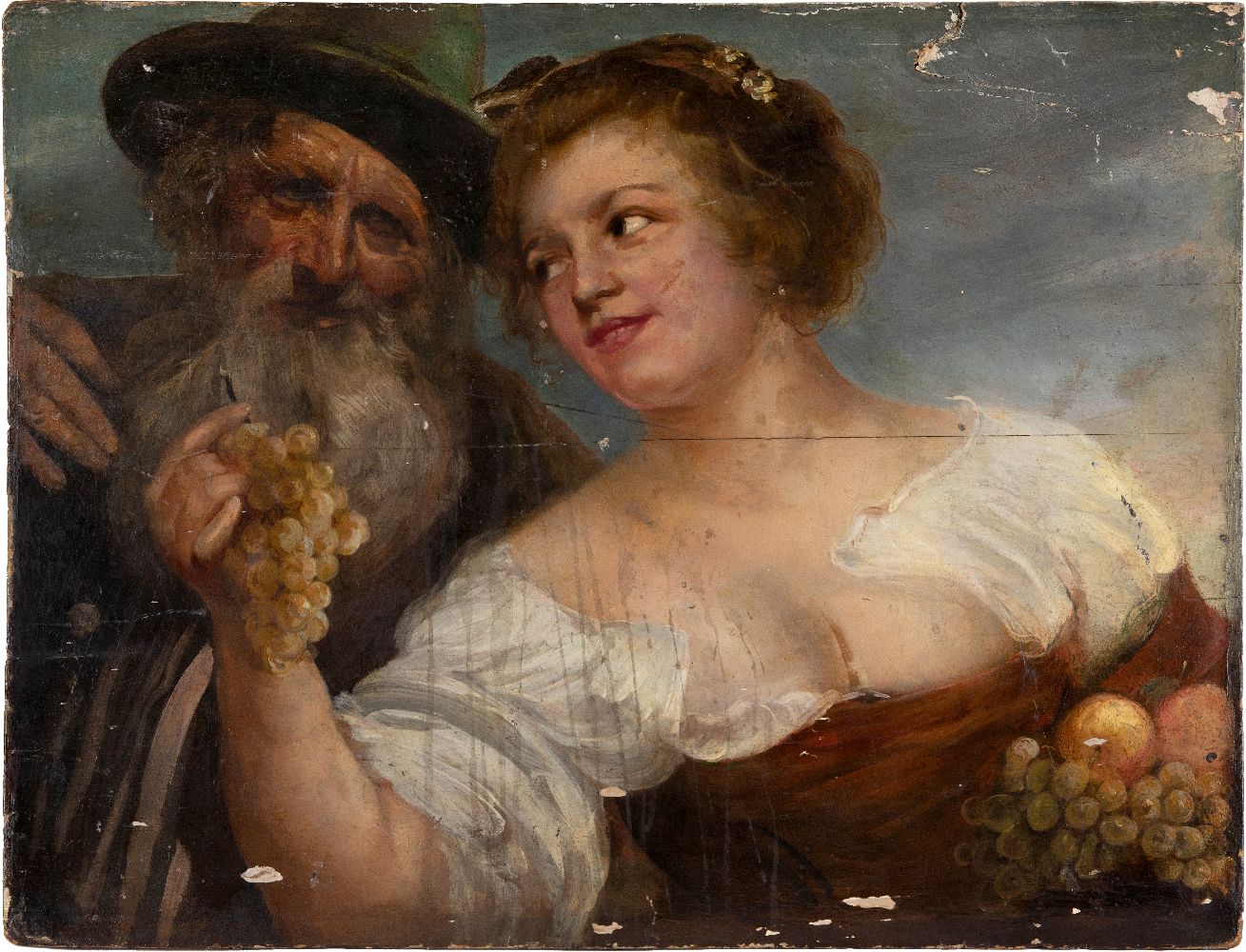 Follower of Sir Peter Paul Rubens, Flemish 1577-1640- Youth and Age; oil on panel, 53.8 x 70 cm., ( - Image 2 of 3