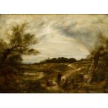 Circle of John Linnell, British 1792-1882- Landscape with figures; oil on canvas, 44.5 x 60 cm.