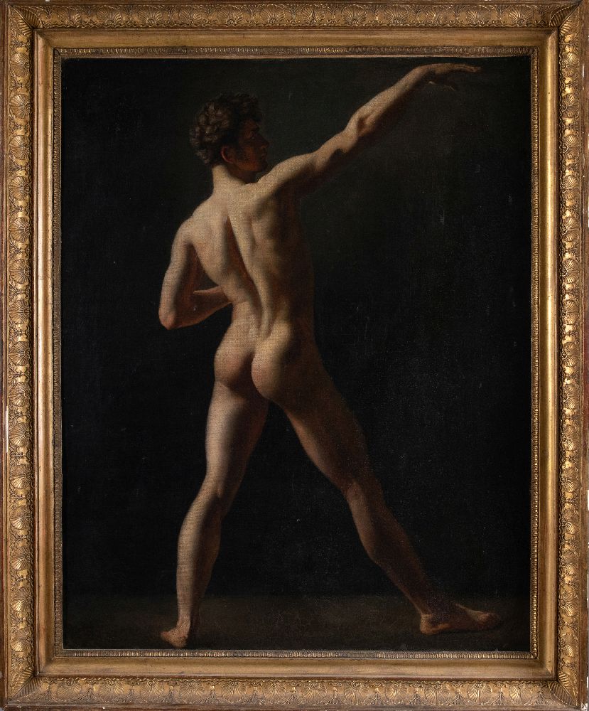 French Neoclassical School, late 18th / early 19th Century- Standing male nude, turned to the right, - Image 2 of 3