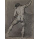 Giovanni Fontana, Italian 1795-1845- Standing male nude holding a staff, viewed from behind; black