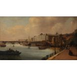 Follower of William Marlow, British 1740-1813- The London riverfront with the Adelphi and Waterloo