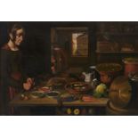 Manner of Joachim Beuckelaer, early 19th Century- Preparing food in the kitchen; oil on canvas,