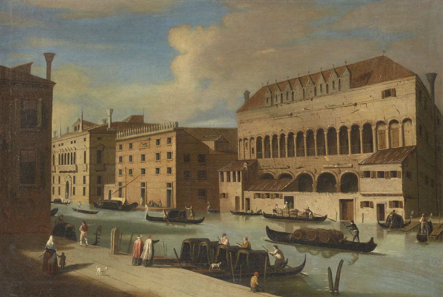 Jacopo Fabris, Italian 1689-1761- Veduta of the Canal Grande with the Fondaco dei Turchi; oil on