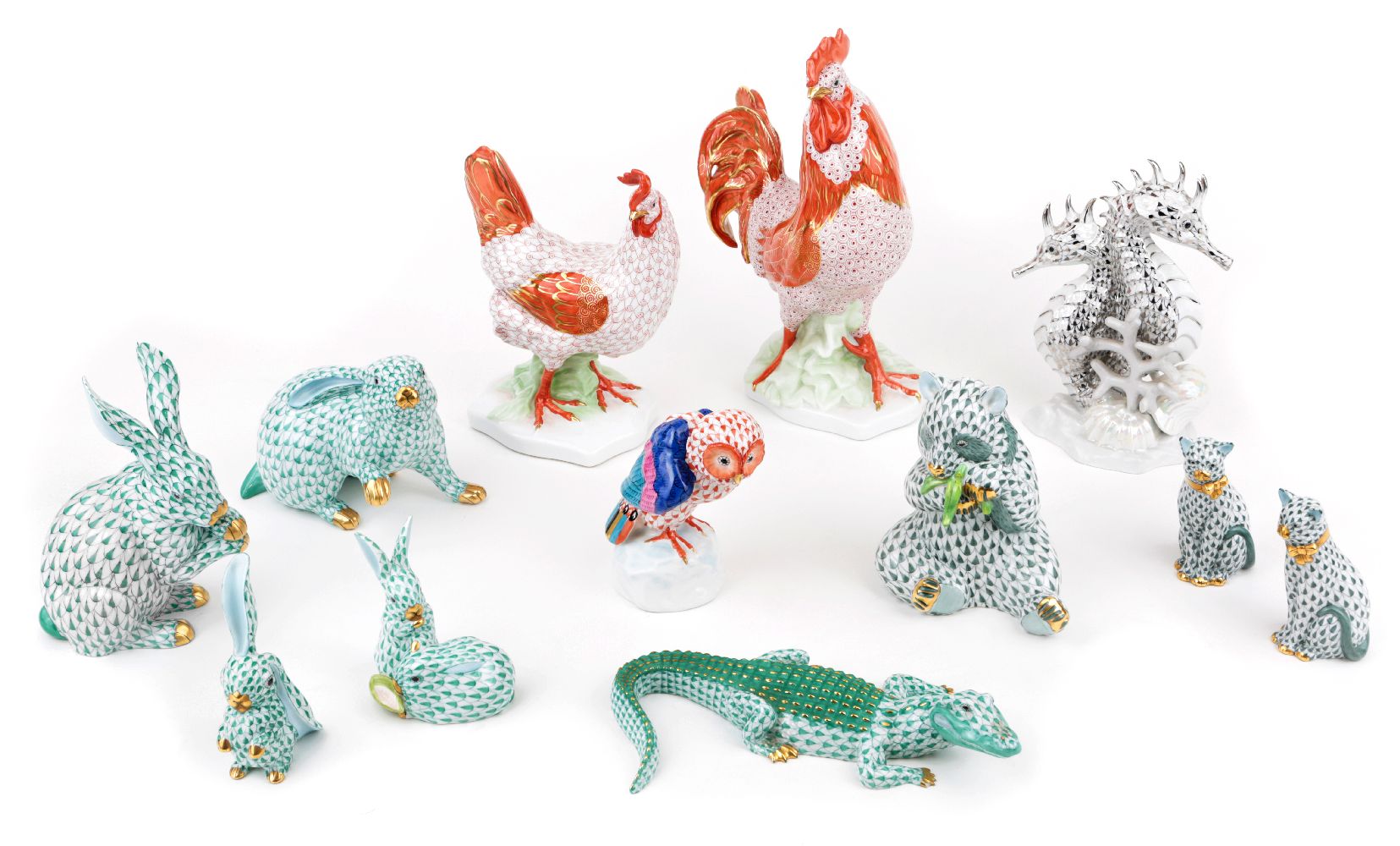 A group of modern Herend porcelain models of animals, late 20th/early 21st century, to include a