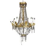 A French gilt-bronze and cut-glass drop ten-light chandelier, late 19th century, the circlet mount