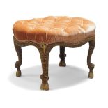 An oak and parcel gilt tabouret stool, early 20th century, on rope-twist and tassel supports, with