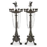 A pair of large French bronze seven-light candelabra, in the manner of Barbedienne, late 19th